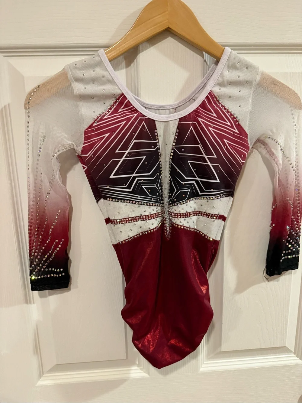 GKelite size 12 Girls Maroon Ombre Gymnastics Leotard unitard w/ Crystal Accents